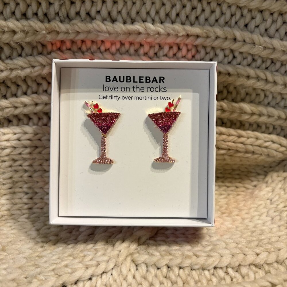 BaubleBar “Love on the Rocks” Rhinestone Martini Earrings NIB - Picture 1 of 3